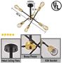 Berliget 6 Lights Industrial Living Room Mid Century Pendant Lighting Black & Gold Sputnik Chandeliers, Brushed Brass Ceiling Light for Bedroom, Dining Room, Bar, Restaurant