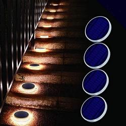 Solar Deck Light, Big Solar Charging Panel, 24 LEDs, Warm White Dock Light for Step, Pathway, Driveway, Garden(4 Pack)