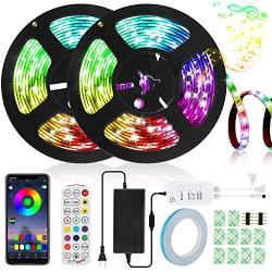 LED Strip Lights, IWVMEM 32.8ft RGB 300 LEDs SMD5050 Flexible Light, IP65 Waterproof Music Sync Color Changing Tape Lights, 24-Key Remote Control + Bluetooth APP Control, for Home Party Decoration