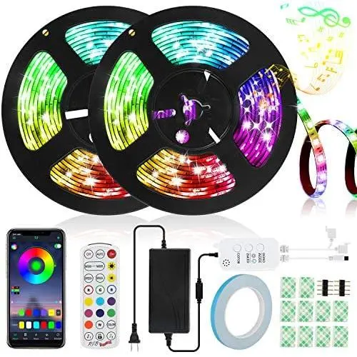 LED Strip Lights, IWVMEM 32.8ft RGB 300 LEDs SMD5050 Flexible Light, IP65 Waterproof Music Sync Color Changing Tape Lights, 24-Key Remote Control + Bluetooth APP Control, for Home Party Decoration