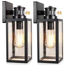 2-Pack Motion Sensor Outdoor Wall Lanterns, Upgrade Dusk to Dawn Wall Sconce, Waterproof Porch Light Fixtures Wall Mount with Seeded Glass for Entryway Doorway Garage, E26 Socket, PIR Motion Activated