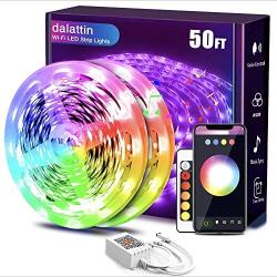 Smart Led Strip Lights WiFi 50ft,2 Rolls of 25ft,Dalattin Compatible with Alexa Led Lights Music Sync 5050 16 Million Colors Changing Phone App and 24 Key Remote for Rome,Kitchen