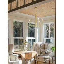 XiNBEi Lighting Chandeliers, Brass Chandelier with LED Bulb, Modern Pendant Lighting for Living & Dining Room XB-C1213-6-SB