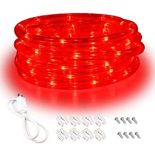 Red LED Lights, 16ft Rope Lights, Flexible and Connectable Strip Lighting, Waterproof for Indoor Outdoor Use, 360 Beam Angle, High Brightness for Home Christmas Thanksgiving Halloween