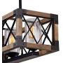 Giluta Kitchen Island Pendant Light Rectangle Wood Metal Chandelier Black Finish Rustic Industrial Chandelier Vintage Ceiling Light Fixture 3 Lights with Seeded Glass Shade (17809)