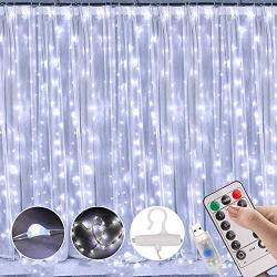 Window Curtain String Light 300 LED 8 Lighting Modes Fairy Lights Remote Control USB Powered Waterproof Lights for Christmas Bedroom Party Wedding Home Garden Wall Decorations (Cool White)