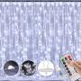 Window Curtain String Light 300 LED 8 Lighting Modes Fairy Lights Remote Control USB Powered Waterproof Lights for Christmas Bedroom Party Wedding Home Garden Wall Decorations (Cool White)