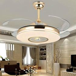 Lighting Groups 42'' Retractable Reversible Ceiling Fans with LED Light Remote Control 4 Invisible Clear ABS Blades Livingroom Dining Room Bedroom Fan Chandelier Indoor Ceiling Light Kits with Fans (42 Inch, Gold-02)