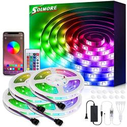 52.5FT LED Strip Lights Bluetooth,SOLMORE RGB LED Strip Music Sync Color Changing LED Lights Strips 24-Key Remote DIY Color Options LED Strip Lights APP Controlled for Bedroom Ceiling Under Cabinet