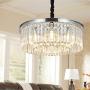 MEELIGHTING Crystal Chrome Chandelier Modern Chandeliers Lighting Pendant Ceiling Light Fixture 2-Tier for Dining Room Living Room Kitchen Island W21.6''