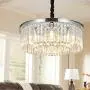 MEELIGHTING Crystal Chrome Chandelier Modern Chandeliers Lighting Pendant Ceiling Light Fixture 2-Tier for Dining Room Living Room Kitchen Island W21.6''