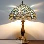 Tiffany Lamp W12H18 Inch Tall Sea Blue Stained Glass Dragonfly Crystal Style Shade Accent Antique Bedside End Table Desk Reading Light S147 WERFACTORY Lamps Living Room Bedroom Study Art Crafts Gifts