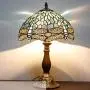 Tiffany Lamp W12H18 Inch Tall Sea Blue Stained Glass Dragonfly Crystal Style Shade Accent Antique Bedside End Table Desk Reading Light S147 WERFACTORY Lamps Living Room Bedroom Study Art Crafts Gifts