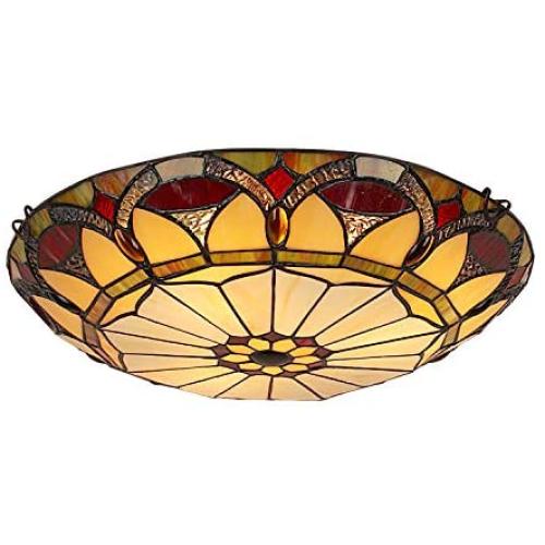 Artzone 16'' 3-Lights Flush-Mount-Ceiling-Light, Tiffany Ceiling Light, Tiffany Lamps for Living Room, Stained Glass Lamp,Tiffany Ceiling Lamp, Tiffany Flush Mount Ceiling Light