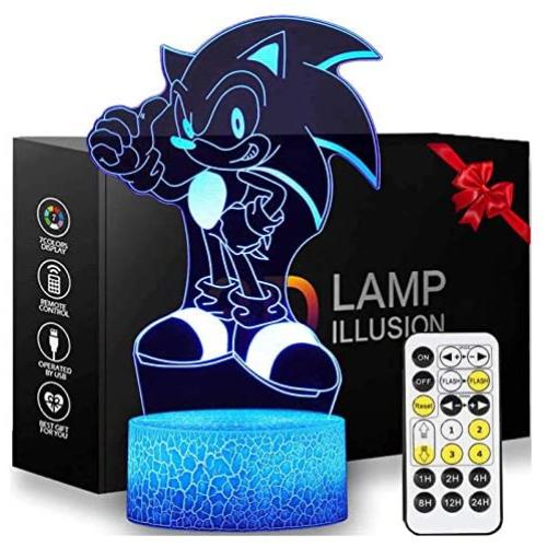 3D Illusion Sonic The Hedgehog Night Light, Anime Table Lamp with Remote Control & Smart Touch & Timer,Kids Bedroom Decoration, Birthday for Age 2 3 4 5 6 7+ Year Old Kids Gifts (Sonic)