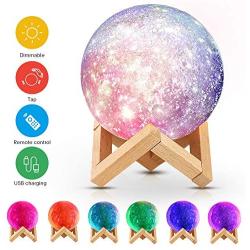 Moon Lamp - Rechargeable 3D Printing Moon Light Lamp, Remote & Touch Control with Wooden Stand, 16 Colors Lunar Night Lights for Kids and Women Birthday Gifts (Diameter 6.2 inch)