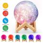 Moon Lamp - Rechargeable 3D Printing Moon Light Lamp, Remote & Touch Control with Wooden Stand, 16 Colors Lunar Night Lights for Kids and Women Birthday Gifts (Diameter 6.2 inch)