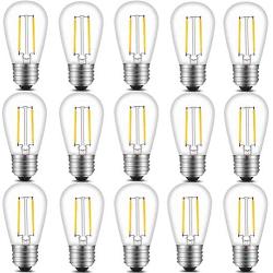 S14 LED Outdoor Edison Light Bulbs Nondimmable,for String Light Replacement, E26 Medium Screw Base,2700K 15Pack,2 Watt to Replace 11w Incandescent Bulb, Waterproof, Clear Glass