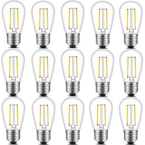 S14 LED Outdoor Edison Light Bulbs Nondimmable,for String Light Replacement, E26 Medium Screw Base,2700K 15Pack,2 Watt to Replace 11w Incandescent Bulb, Waterproof, Clear Glass