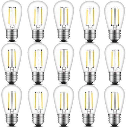 S14 LED Outdoor Edison Light Bulbs Nondimmable,for String Light Replacement, E26 Medium Screw Base,2700K 15Pack,2 Watt to Replace 11w Incandescent Bulb, Waterproof, Clear Glass