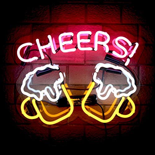 Cheers Glass Neon Signs Beer Bar Club Bedroom Glass Neon Lights Sign for Office Hotel Pub Cafe Wedding Birthday Party Man Cave Neon Light Art Wall Lights 14.5'' x 12''(Not LED)