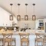 Pendant Light, Small Chandelier in Wood and Antique Silver Metal Finish, Farmhouse Light Fixture for Kitchen Island, Foyer, Hallway, Dining Room