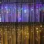 SUPSOO LED Solar Icicle String Lights,20Ft 220 LEDs Waterproof Extendable Curtain Icicle String Lights Christmas Lights for Bedroom Patio Yard Garden Wedding Party (Warm White+Multi-Color)