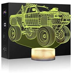 Night Light 3D Illusion Lamp monster truck Touch Table Desk Lamps 7 Color Changing optical Illusion LED Light monster car Figure Table Lamp Childrenroom Theme Decoration and Kiddie Family Holiday Gift