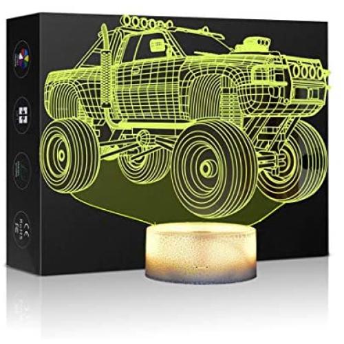 Night Light 3D Illusion Lamp monster truck Touch Table Desk Lamps 7 Color Changing optical Illusion LED Light monster car Figure Table Lamp Childrenroom Theme Decoration and Kiddie Family Holiday Gift