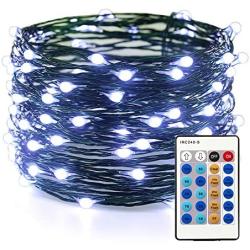 ER CHEN Dimmable LED String Lights Plug in, 33ft 100 LED Waterproof Fairy Lights with Remote, Indoor/Outdoor Copper Wire Christmas Lights for Bedroom, Patio, Garden, Yard (Green Wire, Cool White)