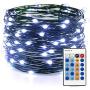 ER CHEN Dimmable LED String Lights Plug in, 33ft 100 LED Waterproof Fairy Lights with Remote, Indoor/Outdoor Copper Wire Christmas Lights for Bedroom, Patio, Garden, Yard (Green Wire, Cool White)