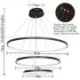 Modern LED Circle Hanging Pendant Light, Contemporary Dimmable Ceiling Chandelier with Remote Control Adjustable 3 Rings Pendant Light Fixture for Living Room Entryway Dining Room Bedroom, Black