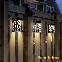 DenicMic Solar Wall Lights Outdoor Fence Solar Lights for Deck Patio Stairs Step Backyard LED Forest Night Lights, Waterproof, Warm White/Color Changing (2 Pack)