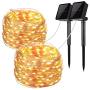 LiyuanQ Solar String Lights, 2 Pack 100 LED Solar Fairy Lights 33 Feet 8 Modes Copper Wire Lights Waterproof Outdoor String Lights for Garden Patio Gate Yard Party Wedding Indoor Bedroom Warm White