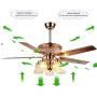 RainierLight Modern Gold Ceiling Fan Remote Control 5 Reversible Metal Blades 5 Frosted Glass Cover for Indoor/Bedroom/Living Room LED Fan Chandelier Mute Fan 52 Inch/Quiet