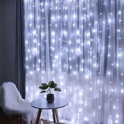 Fiee Fairy Curtain Lights,304 LED 9.8ftX9.8ft 30V 8Modes safety Window Lights with Memory for Home Wedding Christmas Party Family Patio Lawn Garden Bedroom Outdoor Indoor Wall Decorations(Cool White)