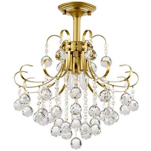 Luxury Crystal Chandelier,SOZOMO 3-Light Modern Elegant Crystal Chandelier, Pendant Lighting with 19.7inch Adjustable Chain, Flush Mount Ceiling Light Fixture for Bedroom, Dining Room, Foyer, Gold.