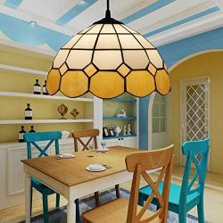 12 Inch Tiffany Style Chandeliers, 1 Light, Vintage Stained Glass Dining Room Ceiling Light Fixtures, Retro Decoration Pendant Hanging Lamp for Bedroom Living Room Restaurant,Light Yellow