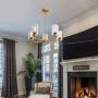 KOSTOMO Gold Chandeliers Glass Shades 5 Lights Brass Dining Room Light Kitchen Lighting Fixtures Ceiling Hanging Farmhouse Adjustable Large Pendant Lamp