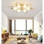 CROSSIO Modern Sputnik Chandelier, Gold Creative Spiral Globe Glass Branches Ceiling Light, Dimmable Mid Century Flush Mount Lighting Fixtures for Bedroom Dining Room (6 Lights Curved Ceiling Light)