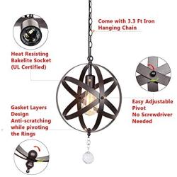 Creatgeek Industrial Plug in Pendant Light,16.4 Ft Hanging Cord and On/Off Dimmable Switch Mini Globe Chandelier,Vintage Oil Rubbed Bronze Ceiling Light Fixture for Kitchen Dining Room Bedroom-1 Set