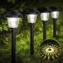 Balhvit Glass Solar Lights Outdoor, 8 Pack Super Bright Solar Pathway Lights, Up to 12 Hrs Long Last Auto On/Off Garden Lights Solar Powered Waterproof, Stainless Steel LED Landscape Lighting for Yard