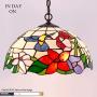 Tiffany Hanging Lamp 16 Inch Antique Pendant Light Stained Glass Hummingbird Shade Chandelier Ceiling Fixture S101 WERFACTORY Decorate Dining Living Room Bedroom Study Office Coffee Bar Hallway Loft
