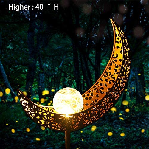 Garden Solar Light Outdoor Decorative - Moon Decor, Crackle Glass Ball Metal Garden Stake Light for Pathway, Lawn, Patio, Yard