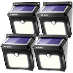 ZOOKKI Solar Lights Outdoor, 28 LED Wireless Motion Sensor Lights, IP65 Waterproof Wall Light Easy-to-Install Security Lights for Outdoor Garden, Patio, Yard, Deck, Garage, Driveway, Fence 4 Pack