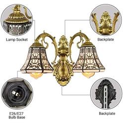 RUNNUP Elegant Tiffany Wall Sconce Iron Fence Stained Glass Adjustable Wall Light Vintage Lighting 2 Lights for Dining Room, Bathroom,Kitchen Bronze Finish