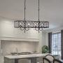 Maxax Crystal Chandeliers 4 Lights Rectangular Island Dining Room Lighting Fixtures Hanging Chandelier Pendant Light for Living Room, Kitchen Island, Bar, Dinning Room, Black Finish