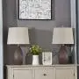 Maxax Ceramic Table Lamps Set of 2 Nightstand Lamps with Oatmeal Shade Bedside Desk Lamps for Bedroom, Living Room, Office, Brown Finish