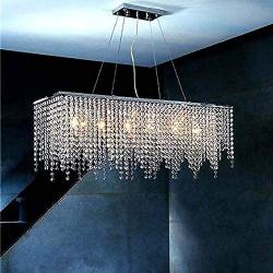 WUPYI 32 Inch Modern Crystal Chandelier,Contemporary Linear Rectangular Crystal Chandelier 7-Lights Hanging Light Pendant Lighting Fixture for Dining Room Island Kitchen