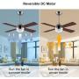 Ovlaim 48 Inch Ceiling Fan with Remote Control, DC Motor LED Light Ceiling Fan Modern 4 Wood Fan Blade Noiseless Reversible Motor, Indoor Ceiling Fan with 6 Speed ,Brown